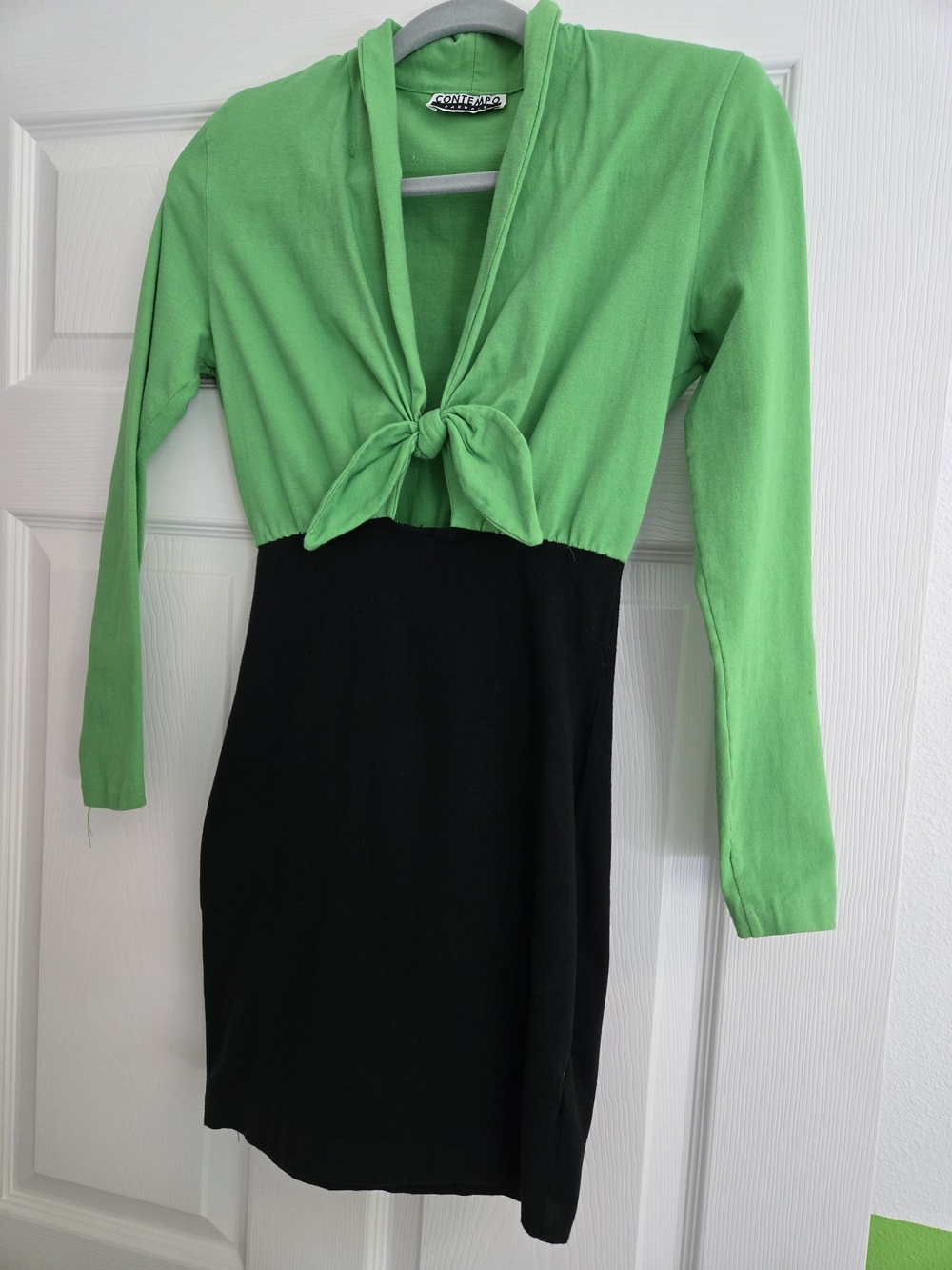 Green and Black Tie-Front Knit Dress